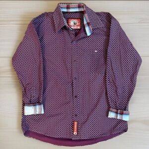 RANCHO SEMENTAL Shirt Mens Medium Purple Geo Shaped Plaid Trim Western Button Up